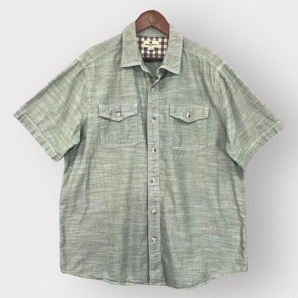 Woolrich Shirt Men XL Green Short Sleeve Cotton Pockets Button Front Collared - Picture 1 of 13
